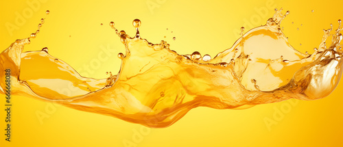 Realistic Liquid water splashes. Yellow luxury background.