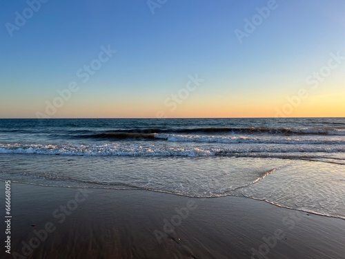 Evening quiet sea horizon  seascape background  sandy coast