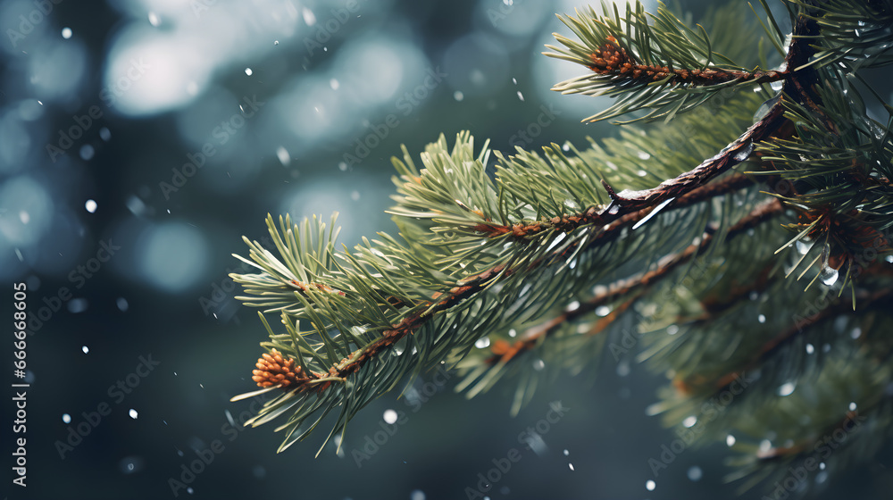 New Year's blue background with a Christmas tree and pine cones on the branches New Year's blue background with a Christmas tree and pine cones on the branches