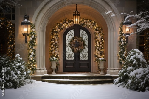 Elegant doors and windowsdecked out in Christmas holiday cheer  © fotogurmespb