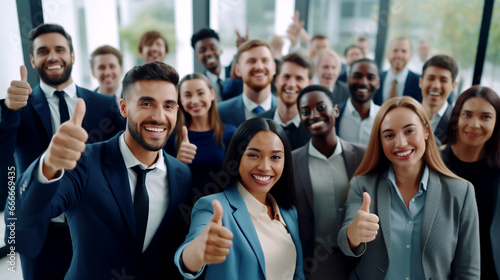 THUMBS UP. TEAM, GROUP BUSINESS PEOPLE GIVING THUMBS. image created by legal AI
