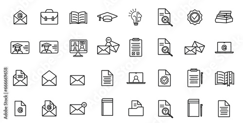 Set of education and learning Icons. Simple line art style icons pack. Vector illustration. 32 vector icons. photo