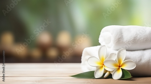 Spa salon design template frangipani flowers towel copy space