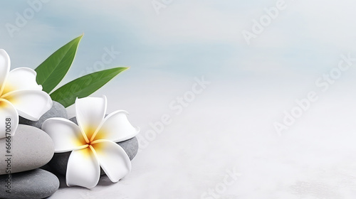 Stone and frangipani flowers spa design with copy space