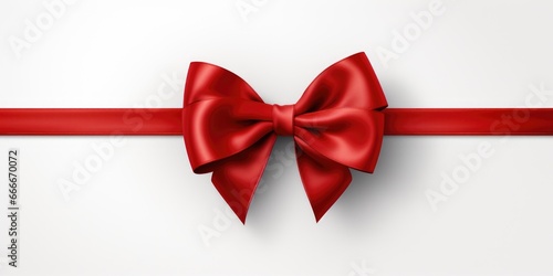Festive red bow on a light background. Red ribbon on a white background. photo