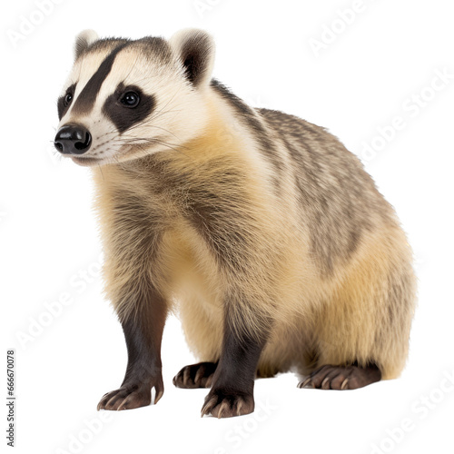 a Badger in motion, 3/4 view as an isolated and transparent PNG in a Nature-themed, photorealistic illustration. Generative ai 