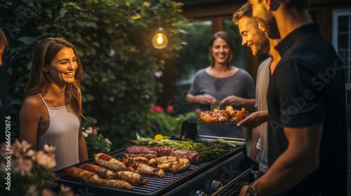 A group of people standing around a bbq grill © AI Visual Vault
