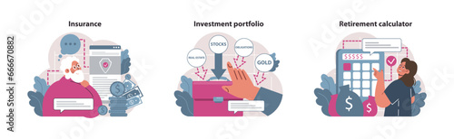 Financial independence, FIRE concept set. Money savings and investment