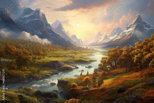 Realistic  highly detailed depiction of a beautiful foreign landscape. Generative AI