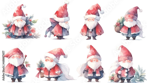 Set of cute Santa Claus winter gnome