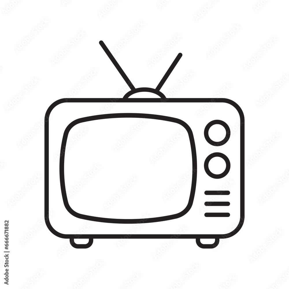 Retro TV icon in line style, black and white retro TV icon, Vector illustration of Retro TV icon for you design. Retro TV icon in line style, black and white retro TV icon, Vector illustration of Retro TV icon for you design.