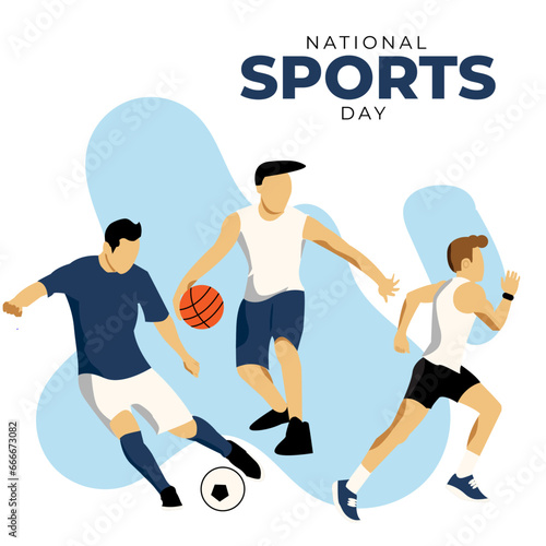 Vector illustration in flat design of people doing Soccer, Basketball, and Running.