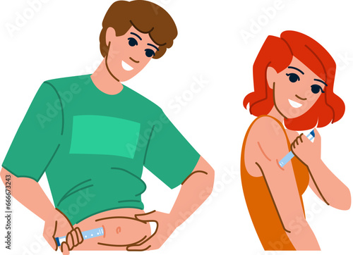 health Self Insulin Injections vector. disease treatment, glucose diabetic, diabetes needle health Self Insulin Injections character. people flat cartoon illustration