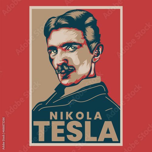 Nikola Tesla Retro Poster Vector Illustration photo