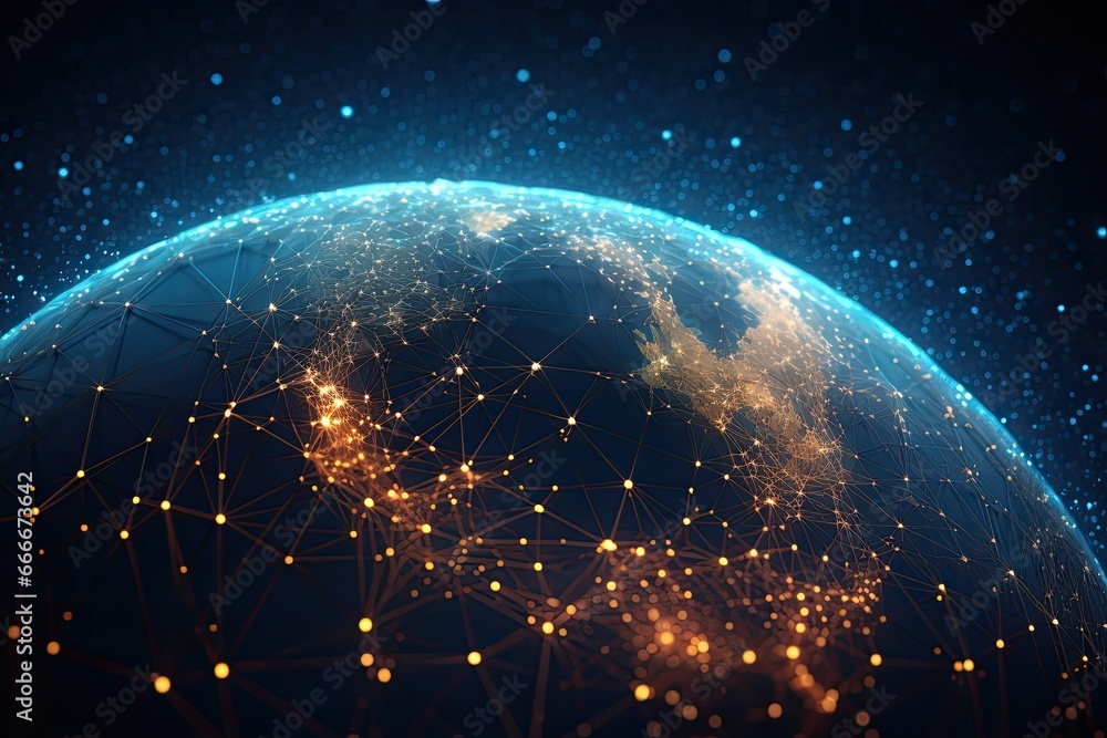 Obraz premium Digital data network connection on Earth. Global communication and technology concept. Generative AI
