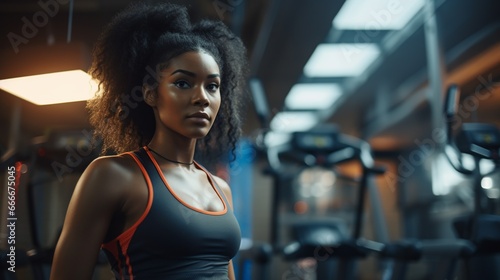 African american woman training in the gym