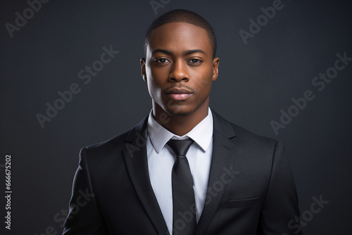 Generative AI picture image of attractive confident young businessman guy hot model appearance isolated on dark grey color background