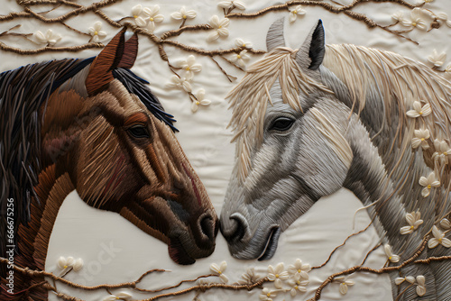 fabric stumpwork embroidery of Horse,stumpwork embroidery. photo