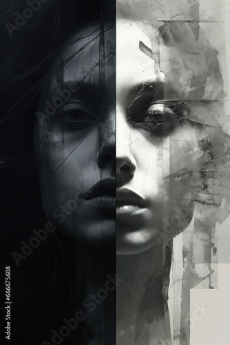 Fragmented close up portrait  of a face