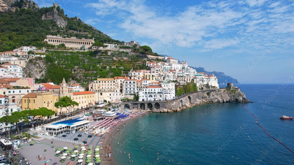 Amalfi - Italy - aerial view from the sea to the romantic town