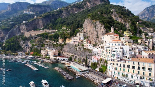 Amalfi - Italy - aerial view from the sea to the romantic town
