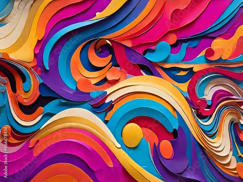 Experimenta una vibrante explosión de líneas y figuras onduladas abstractas, cada una de las cuales rebosa su propio color y energía únicos photo