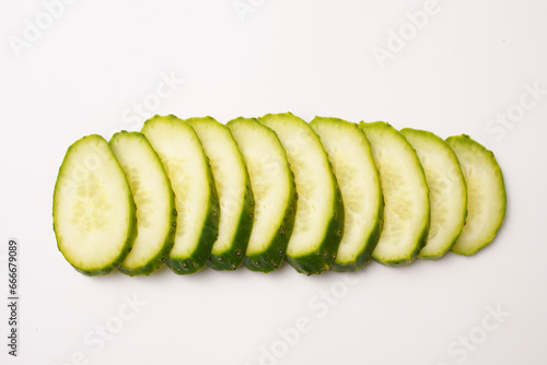 cucumber slices isolated on white, close-up, healthy eating, vegetarian food