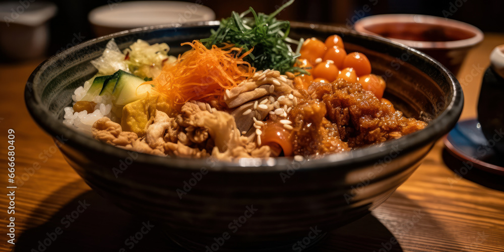 Traditional Thai cuisine. Thai food bowl. Generative AI.