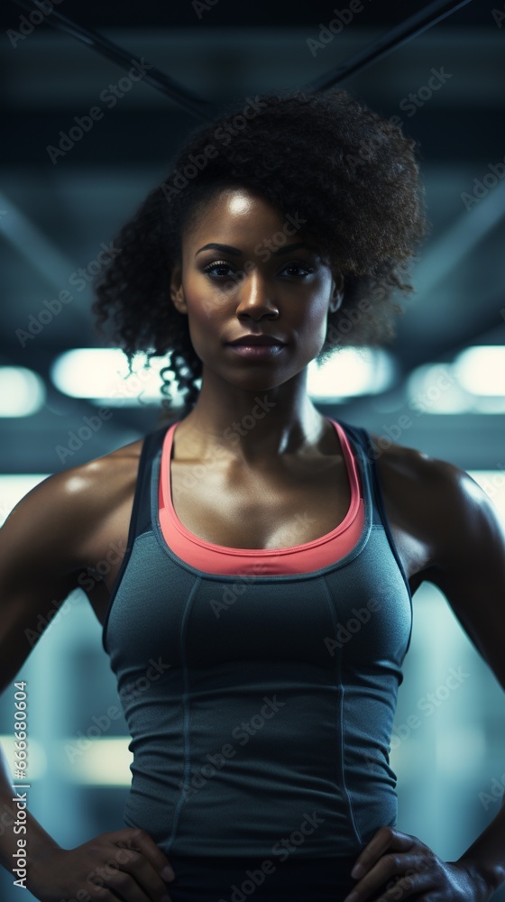 Black woman focus in the gym