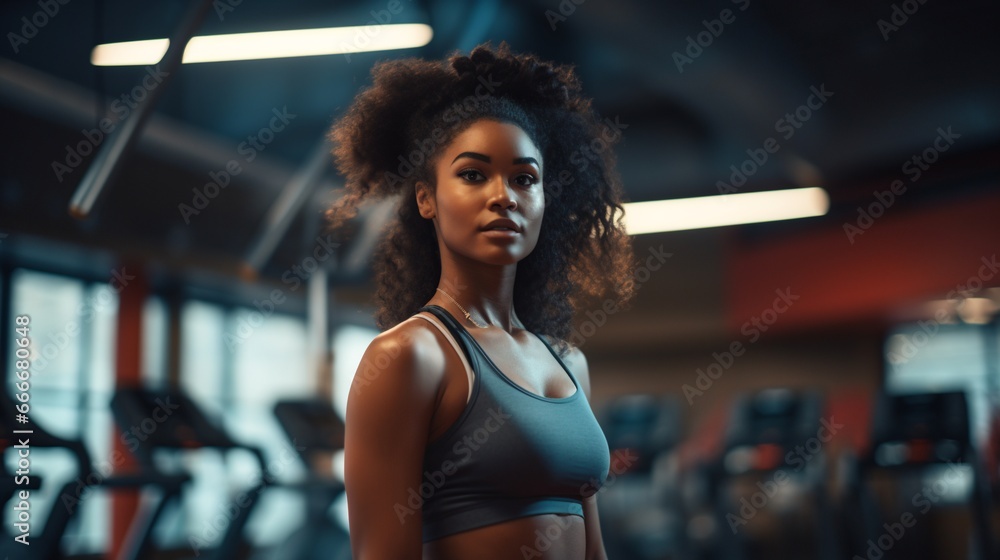 Afro-american woman training focus in the gym Afro-american woman training focus in the gym