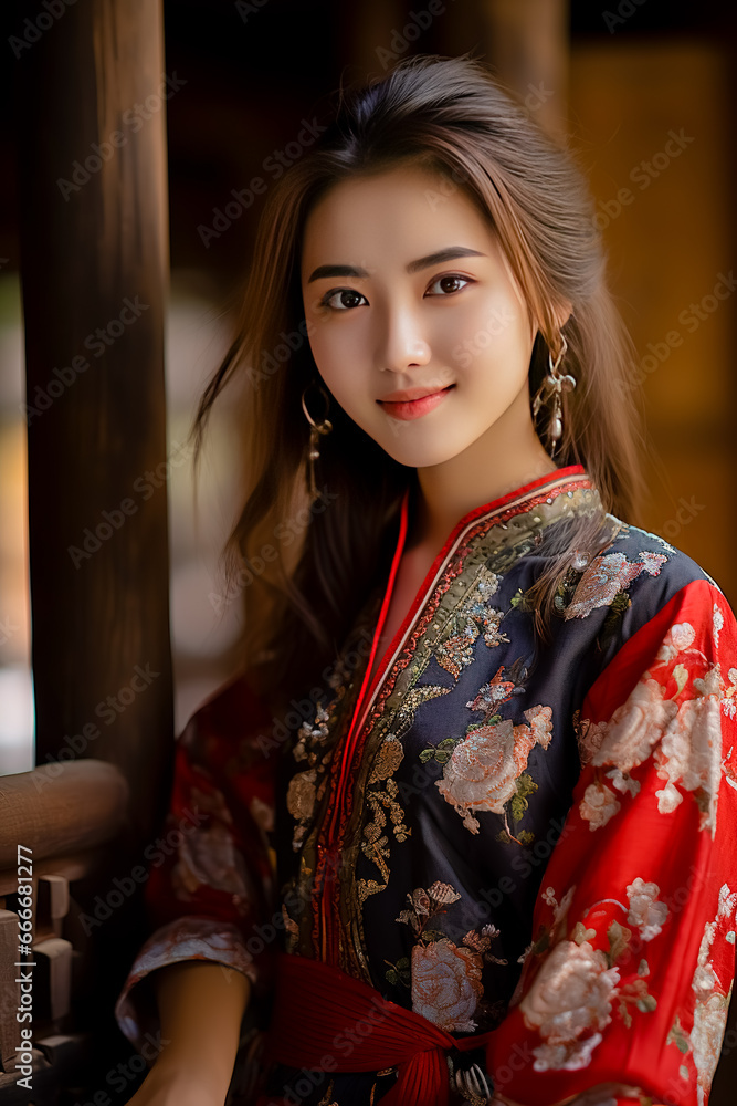 Young woman in national dress posing.