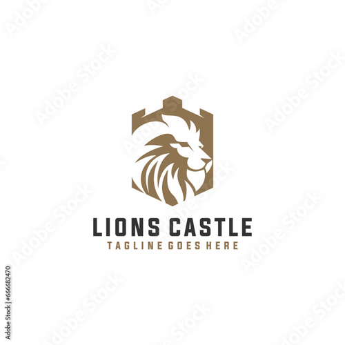 Lion Fortress Castle Logo Vector Icon Illustration