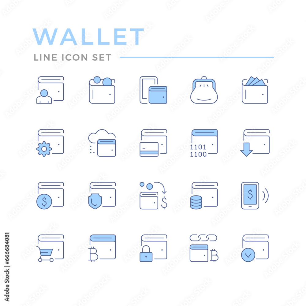 Set color line icons of wallet Set color line icons of wallet