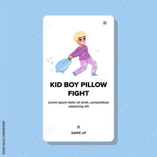 bed kid boy pillow fight vector. bedroom cute, young together, girl children bed kid boy pillow fight web flat cartoon illustration