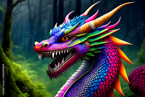 Colorful Chinese dragon in fantastic shape. Symbol of 2023. Generative AI.