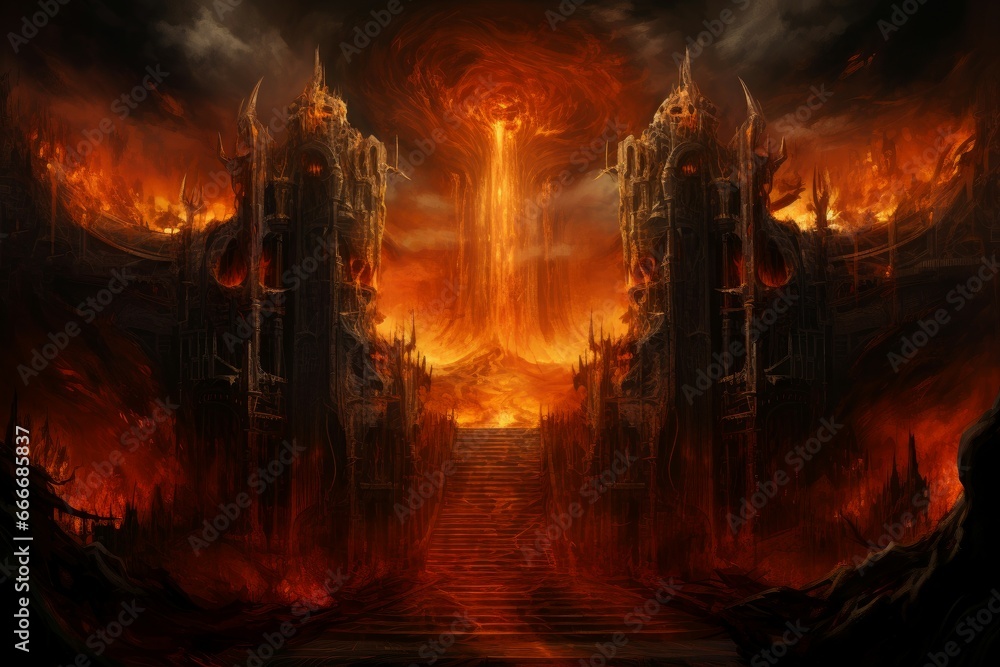 Terrifying Gate fire hell. Danger heat inferno. Generate Ai