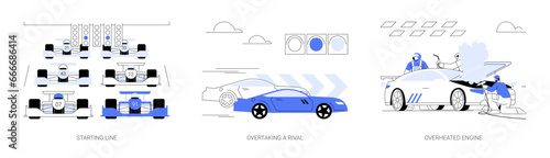 Car race abstract concept vector illustrations.