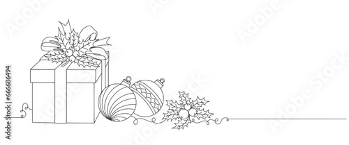 Christmas gift box line art style vector illustration