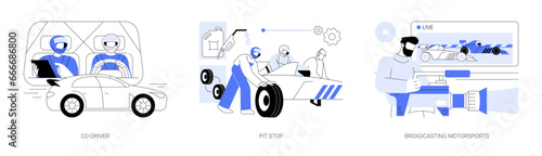 Professional racing competition abstract concept vector illustrations.