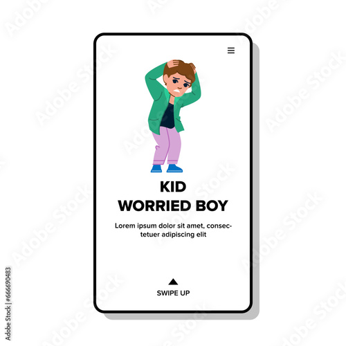 sad kid worried boy vector. unhappy childhood, alone cry, cute student sad kid worried boy web flat cartoon illustration