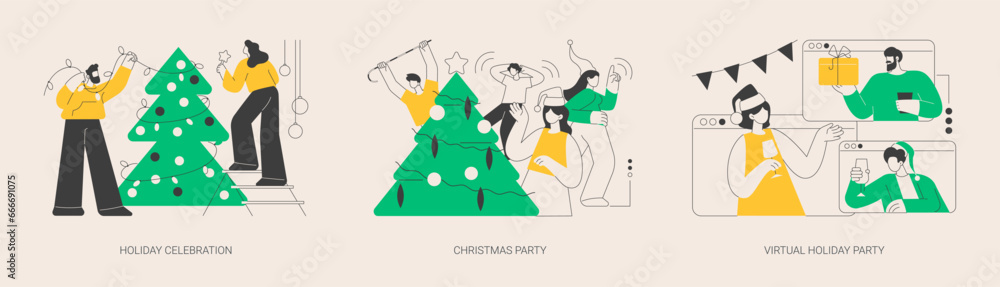 Fototapeta premium Winter holiday tradition abstract concept vector illustrations.
