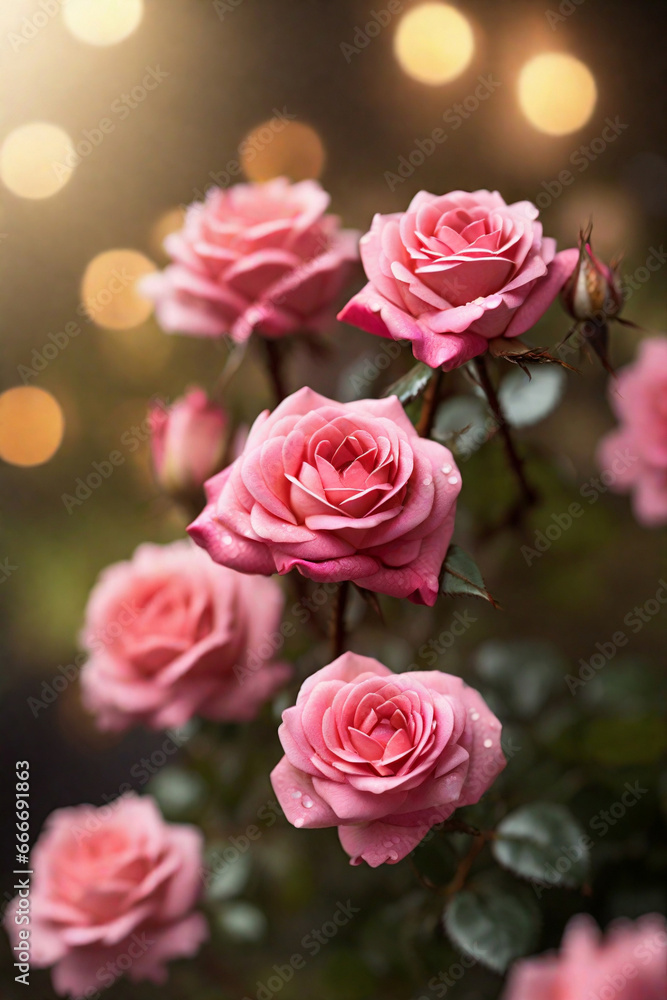  rose flowers (close up shot) 100 mm shot with bokeh background. Created using generative AI tools