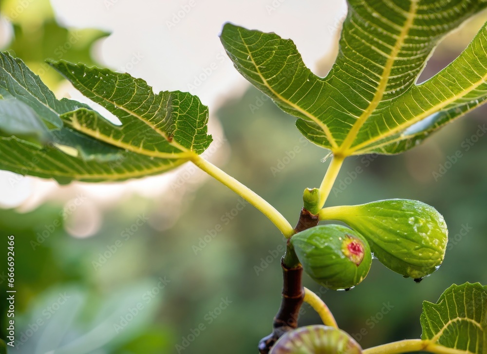 Fig grows on a tree in the harvest garden on evernig sun flare with copy space. AI Generated. Fig grows on a tree in the harvest garden on evernig sun flare with copy space. AI Generated.