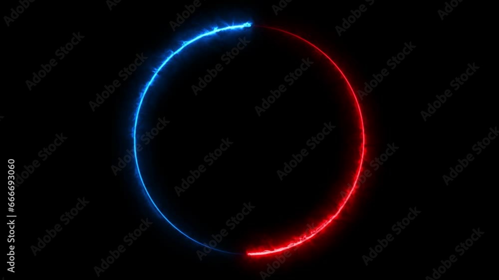 Ring of Red and Blue Fire on Black Background. Ice and Fire Burning Circle 4K. Ring of Red and Blue Fire on Black Background. Ice and Fire Burning Circle 4K.