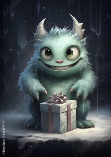 cartoon monster holding present rain cutest december nick princess
