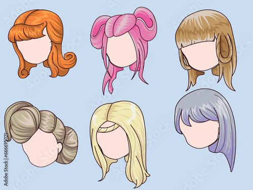 Vector beautiful hair styles set