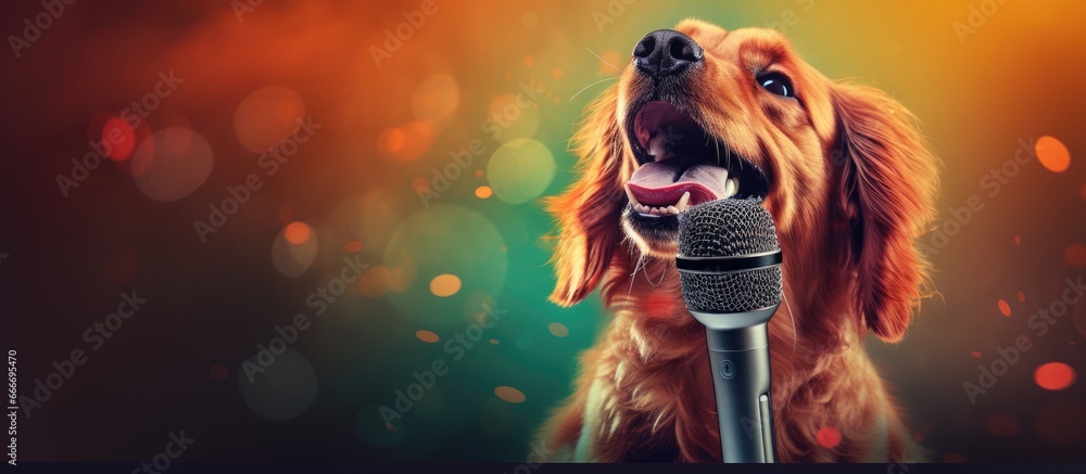 Superstar singing dog animals that sing into the microphone, with copy ...