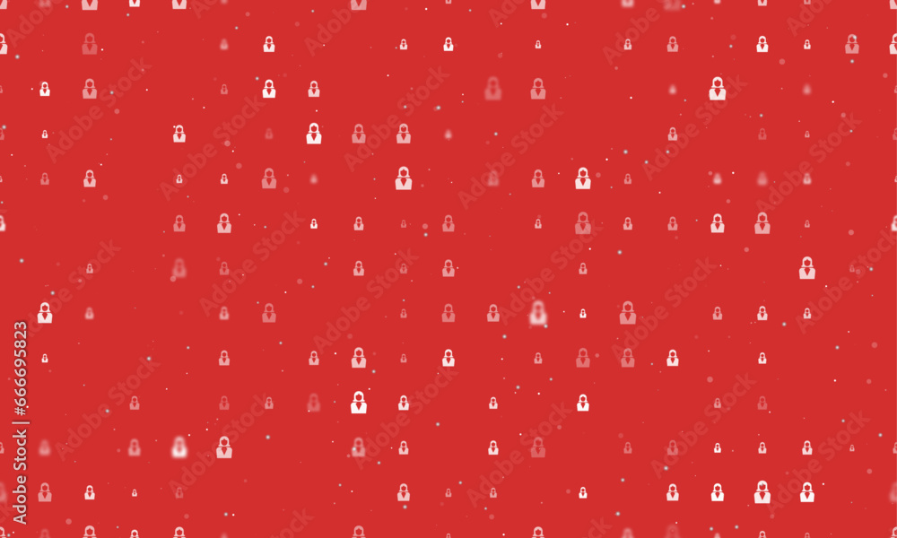 Seamless background pattern of evenly spaced white business woman symbols of different sizes and opacity. Vector illustration on red background with stars Seamless background pattern of evenly spaced white business woman symbols of different sizes and opacity. Vector illustration on red background with stars