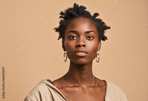 Ritratto di una modella africana con capelli neri 
