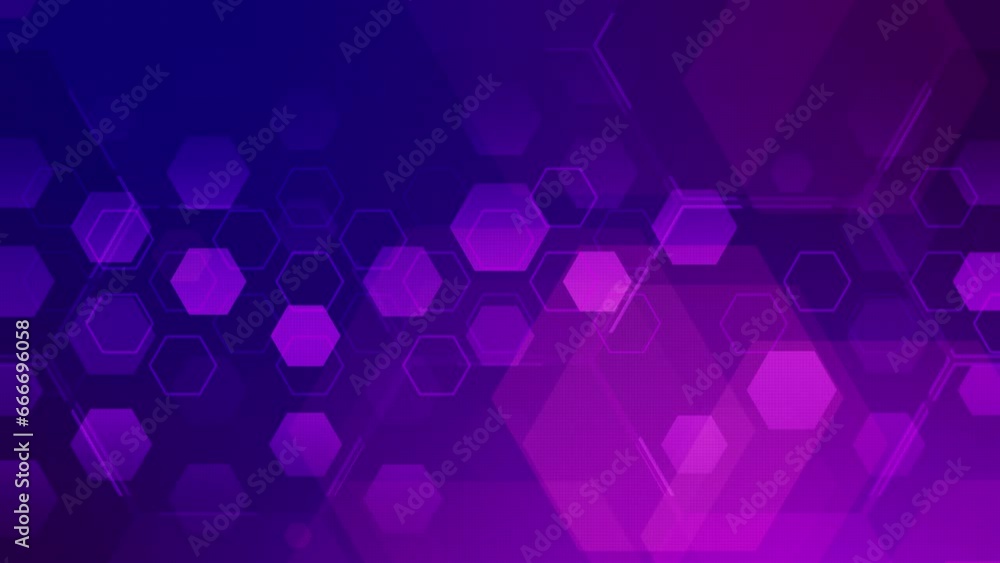 Technological abstract geometric purple background with numerous hexagons. Animated grid with a blue tint. Looped motion graphics.